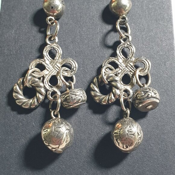 Vintage Silver Tone Bohemian Style Dangle Earrings Charms Stud Backing Women - Picture 3 of 4